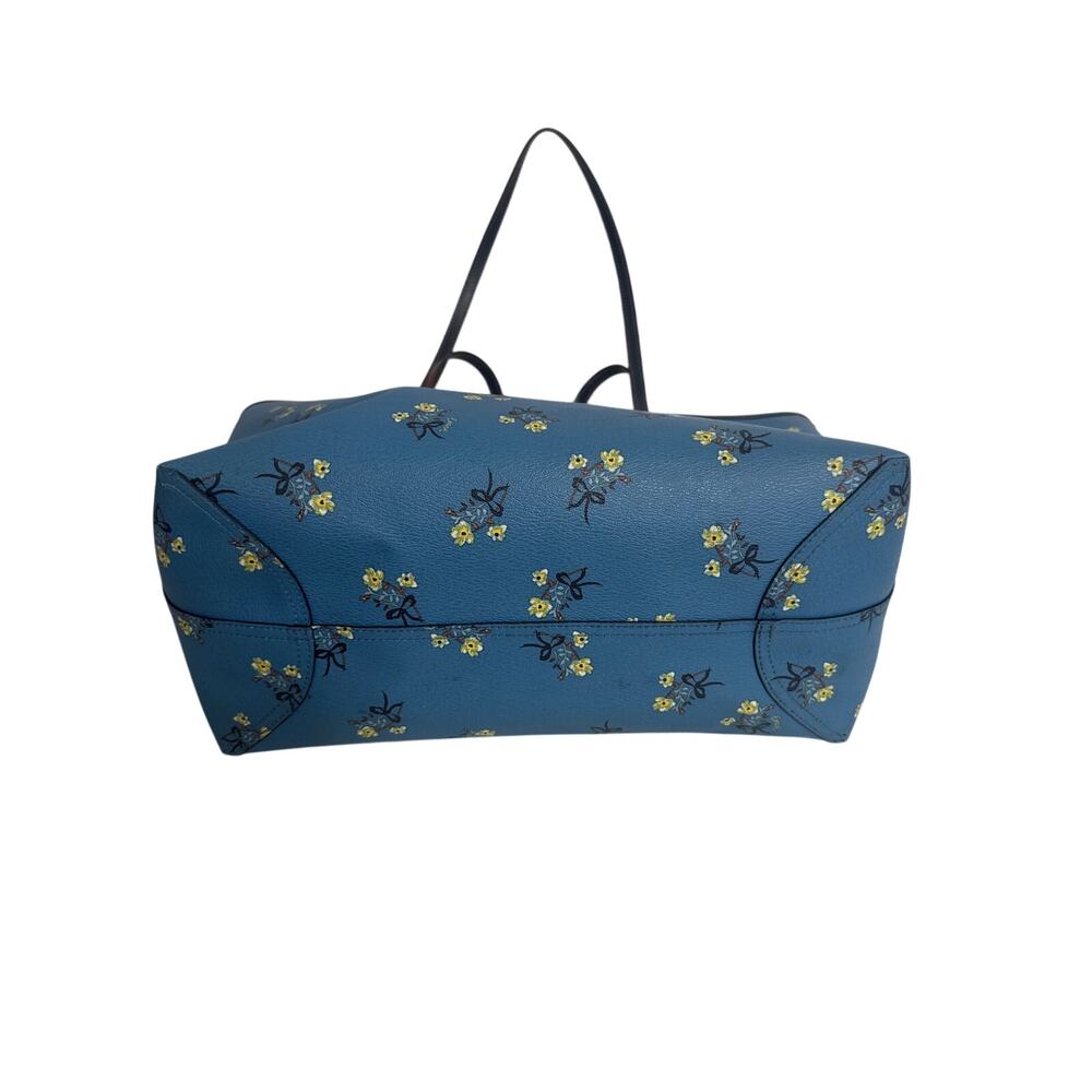 Coach City Tote Blue Multi Floral Bow Print w/ Matching Slim Wallet Set - Picture 6 of 12
